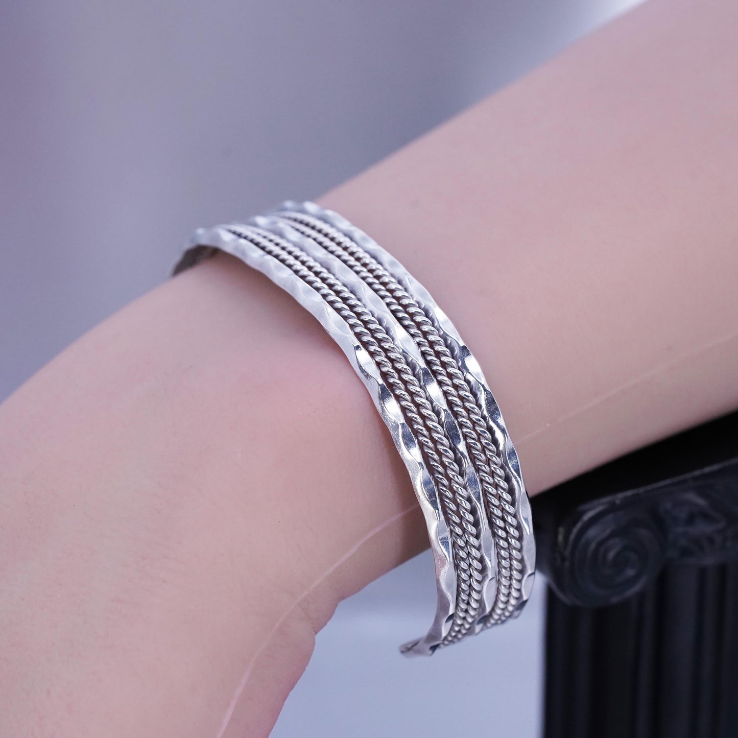6.75”, Native American Sterling 925 silver bracelet, twisted braided cable cuff