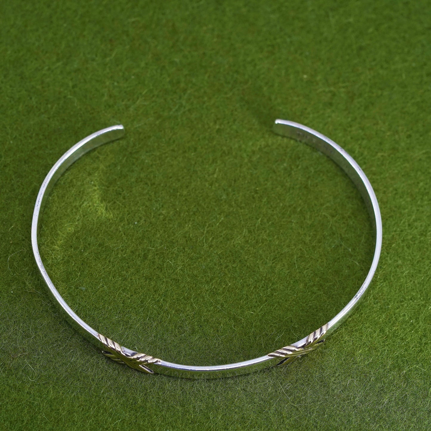 8", Vintage sterling silver 925 handmade cuff bracelet w/ 14K yellow gold trim