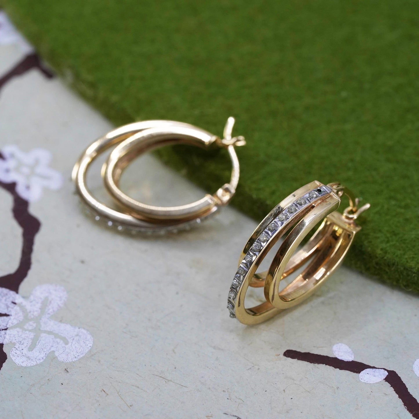 1", Vintage vermeil gold sterling silver earrings, multi 925 oval hoops with Cz