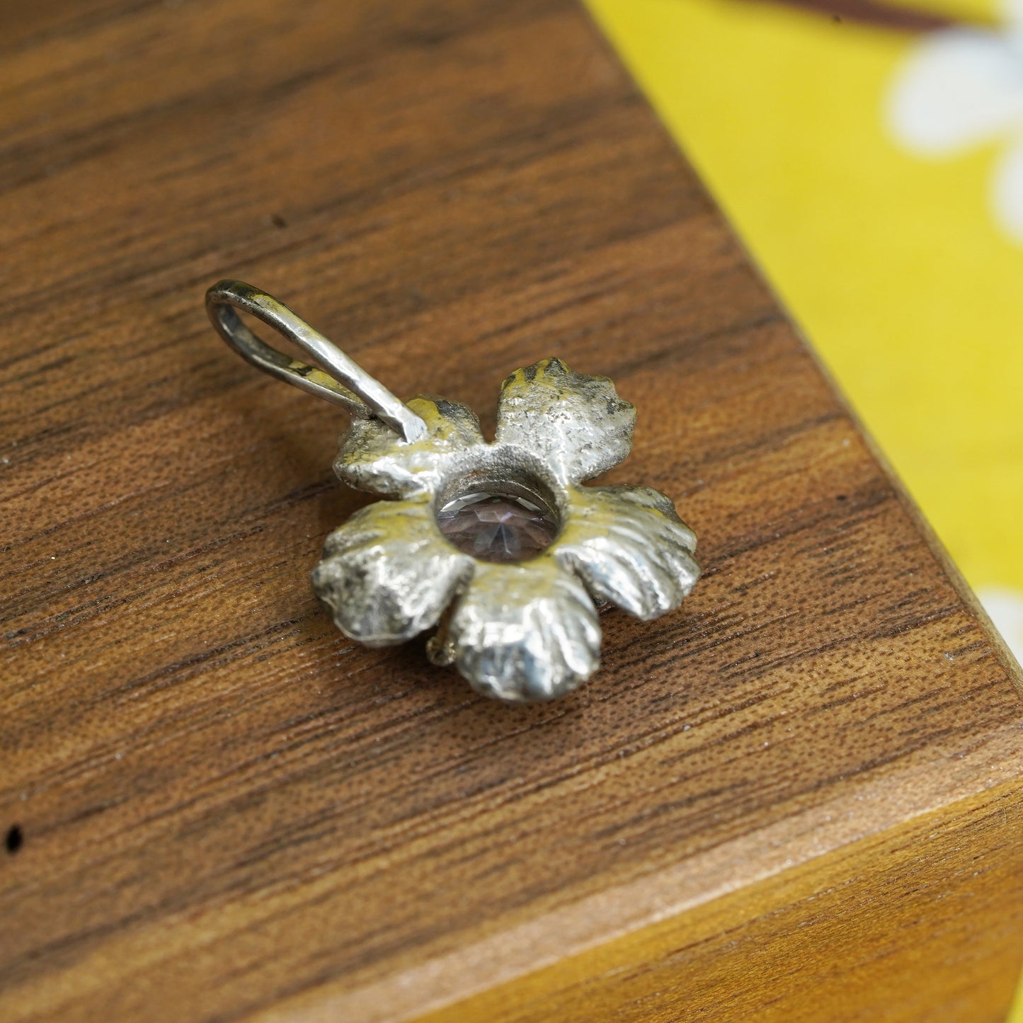 Vintage Sterling silver handmade plumeria flower pendant, 925 charm with Cz