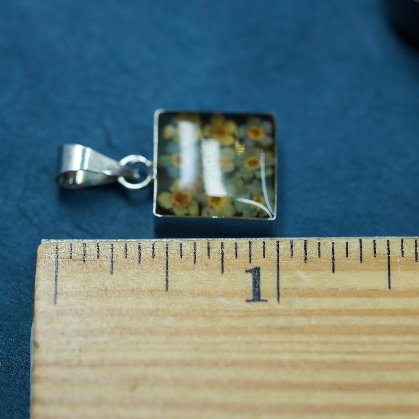 Vintage sterling silver handmade pendant, 925 resin flower