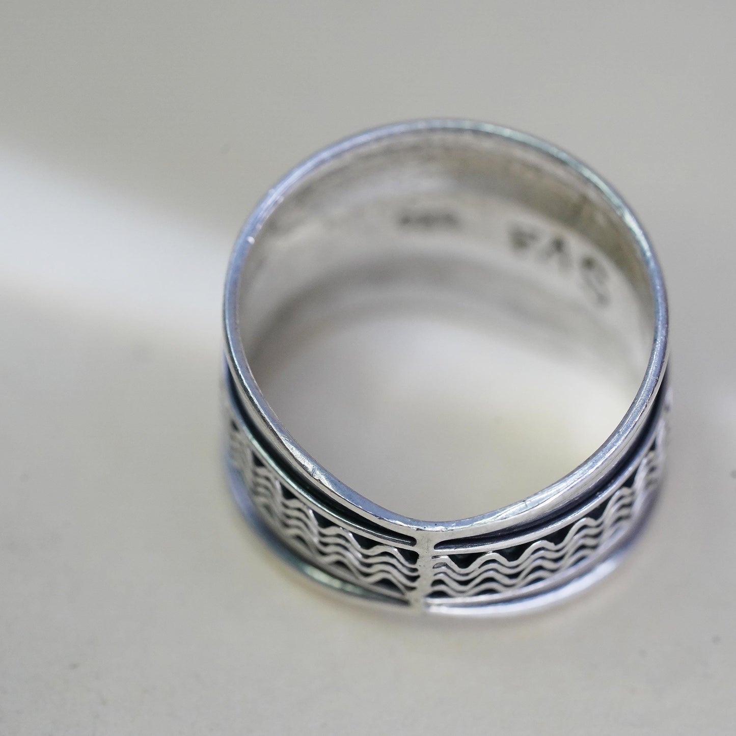 Size 6, Wide Vintage Sterling Silver Band Ring, Scroll Filigree, Unisex Jewelry
