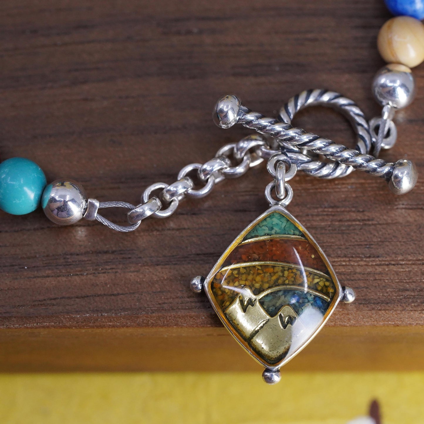 6.5+1", Carolyn Pollack 925 Sterling Silver Beaded Bracelet, Mountain Charm