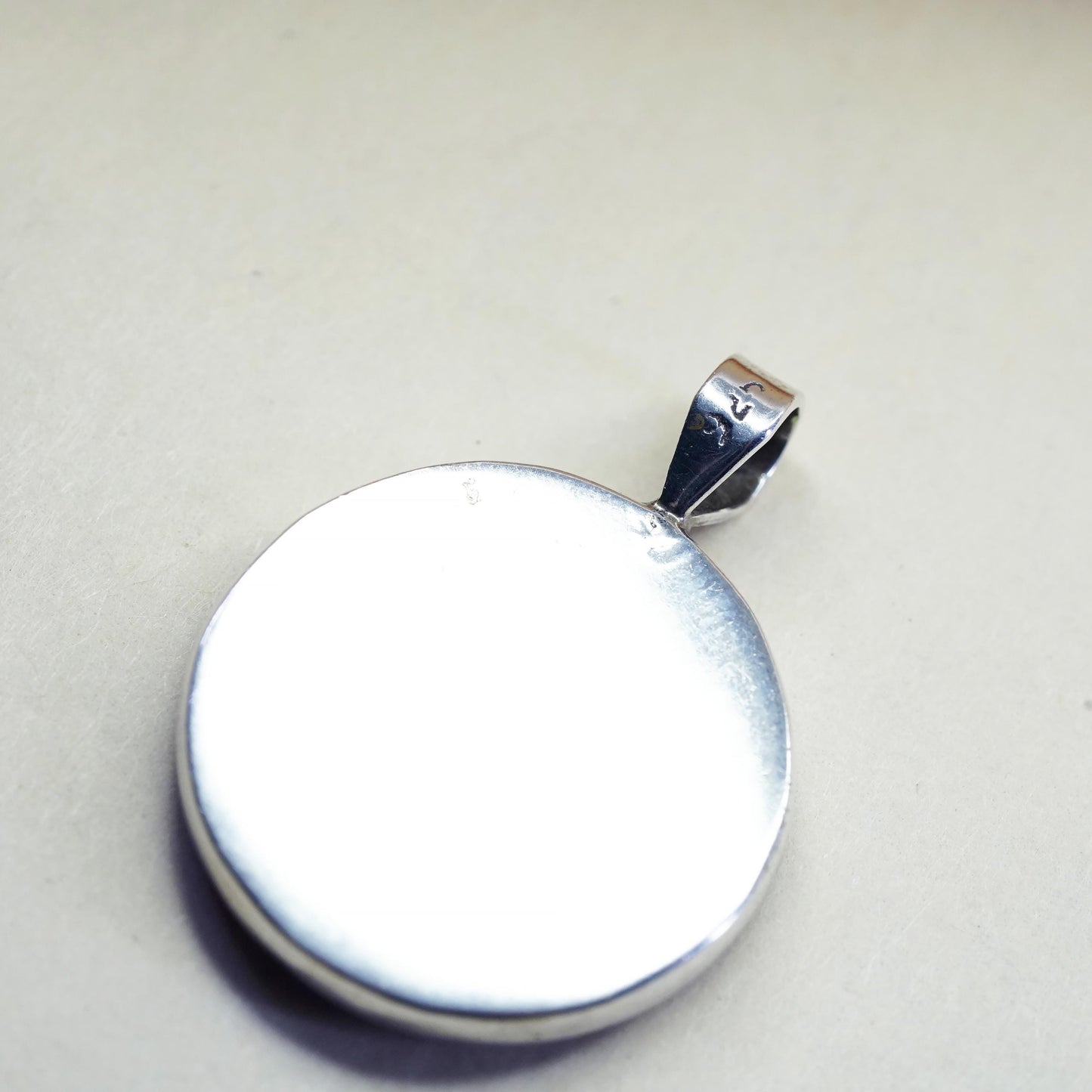 Vintage sterling silver artisan glass pendant, circle dichroic glass pendant