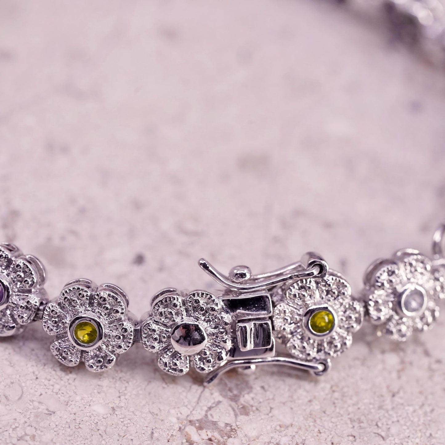 6.75”, vintage sterling 925 silver tennis bracelet with cluster cz flower