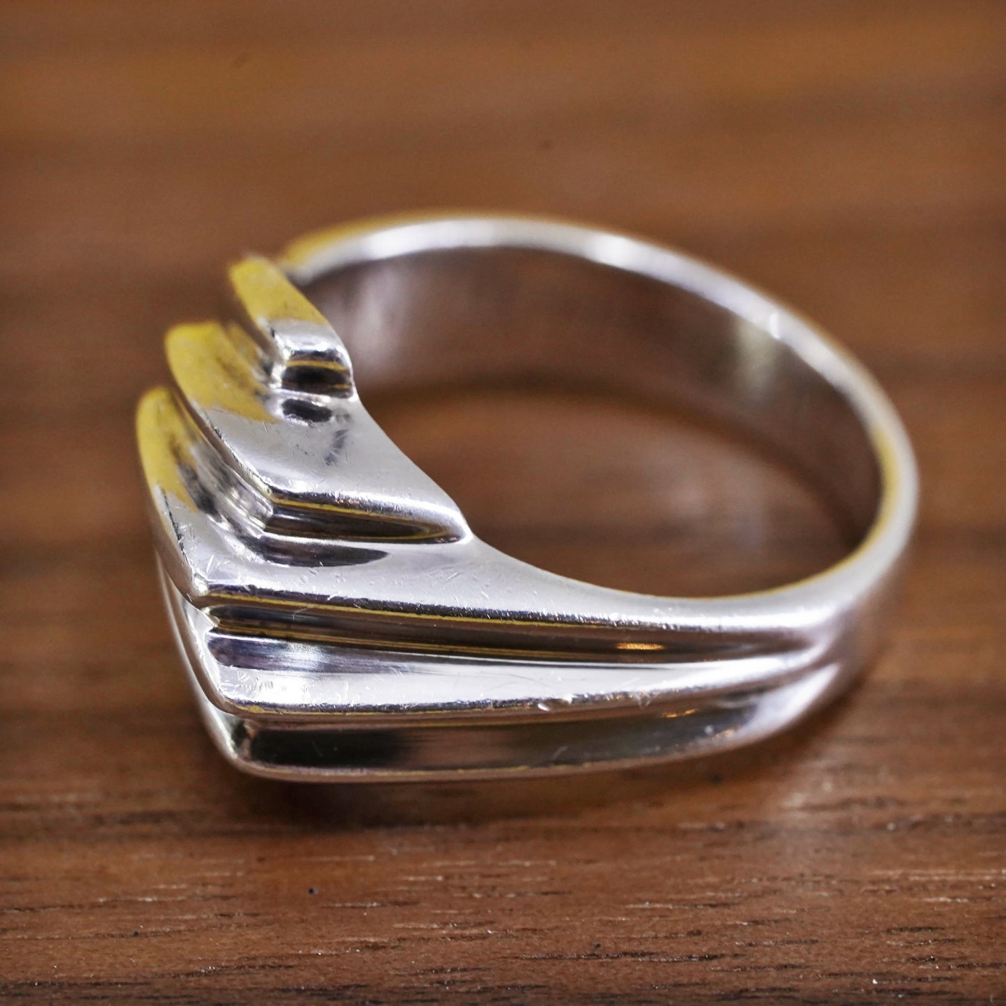 size 7, vintage Mexican Sterling silver handmade ring, 925 wide ribbed band