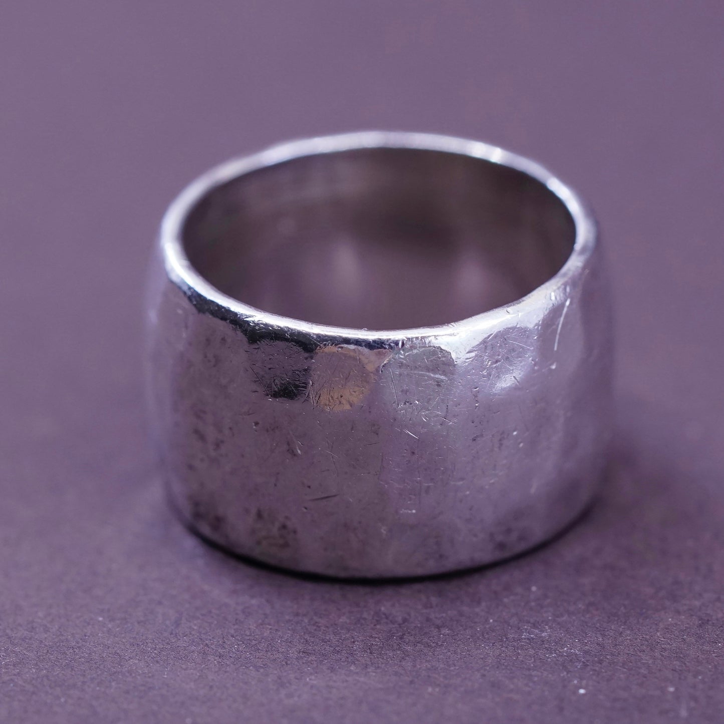 Size 6.75, vintage Sterling silver handmade ring, hammered 925 wide band