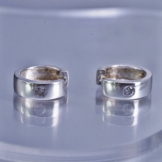 0.5”, vintage Sterling silver handmade earrings, 925 Huggie hoops with Cz