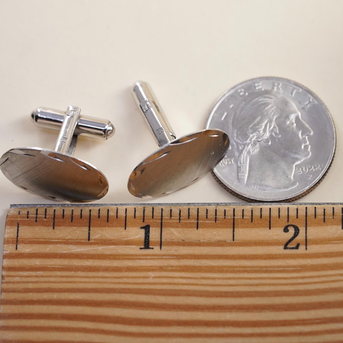 VTG USA sterling 925 silver textured oval cuff links, handmade 925 cufflinks