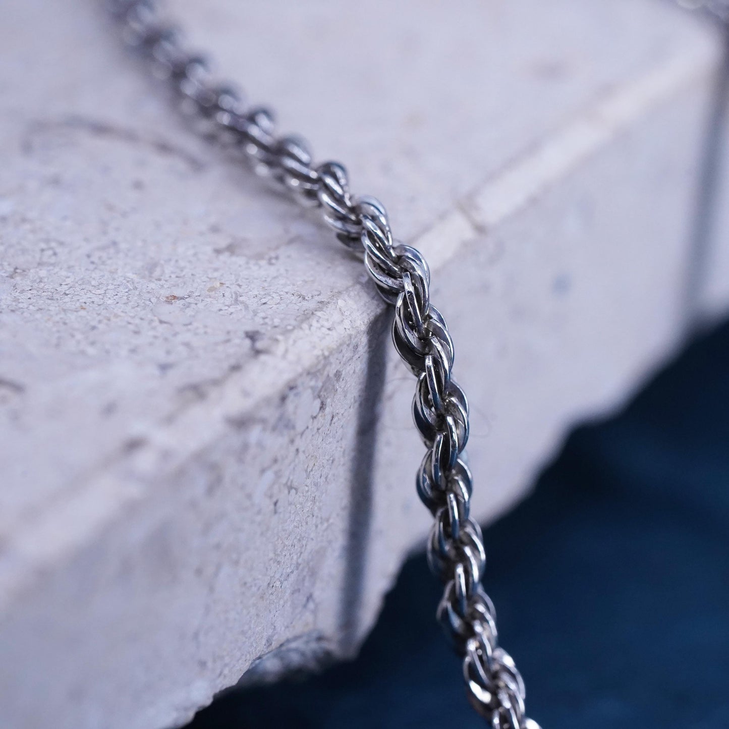 18” 3mm, vintage Sterling silver handmade necklace, 925 diamond rope chain
