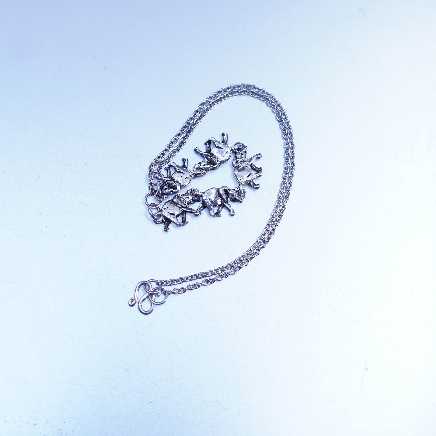 14”, Sterling 925 silver handmade circle chain necklace with elephant pendant