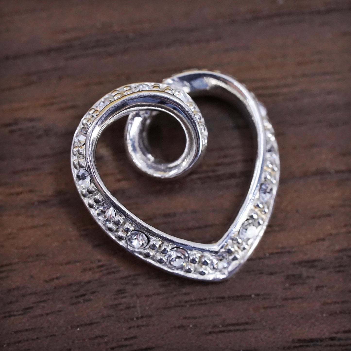Vintage Sterling 925 silver double heart pendant with clear cz