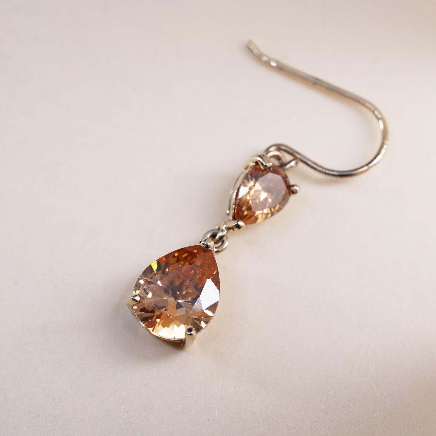 vermeil gold sterling silver 925 single teardrop citrine earring lever back