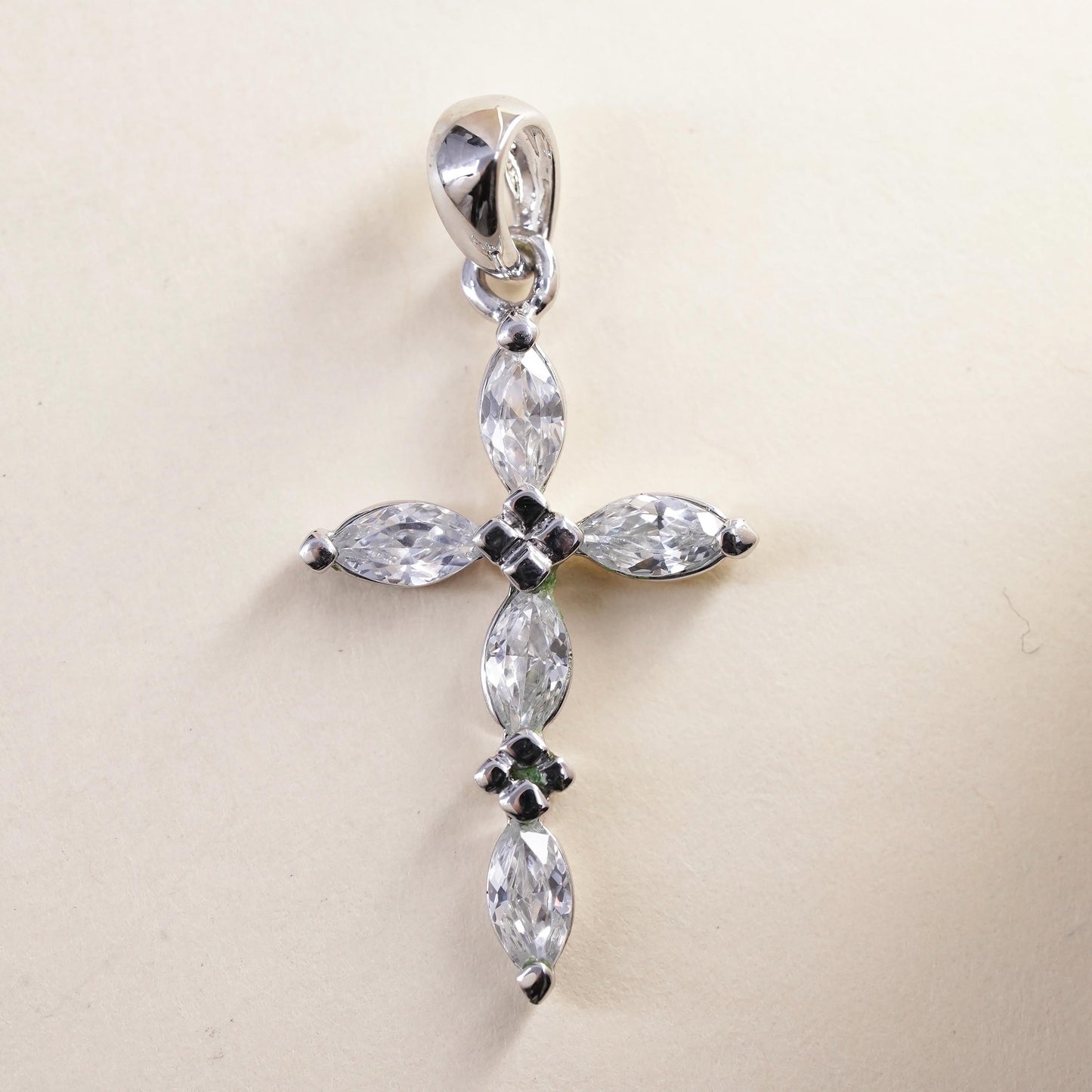 Vintage handmade Sterling silver pendant, 925 cross with cz
