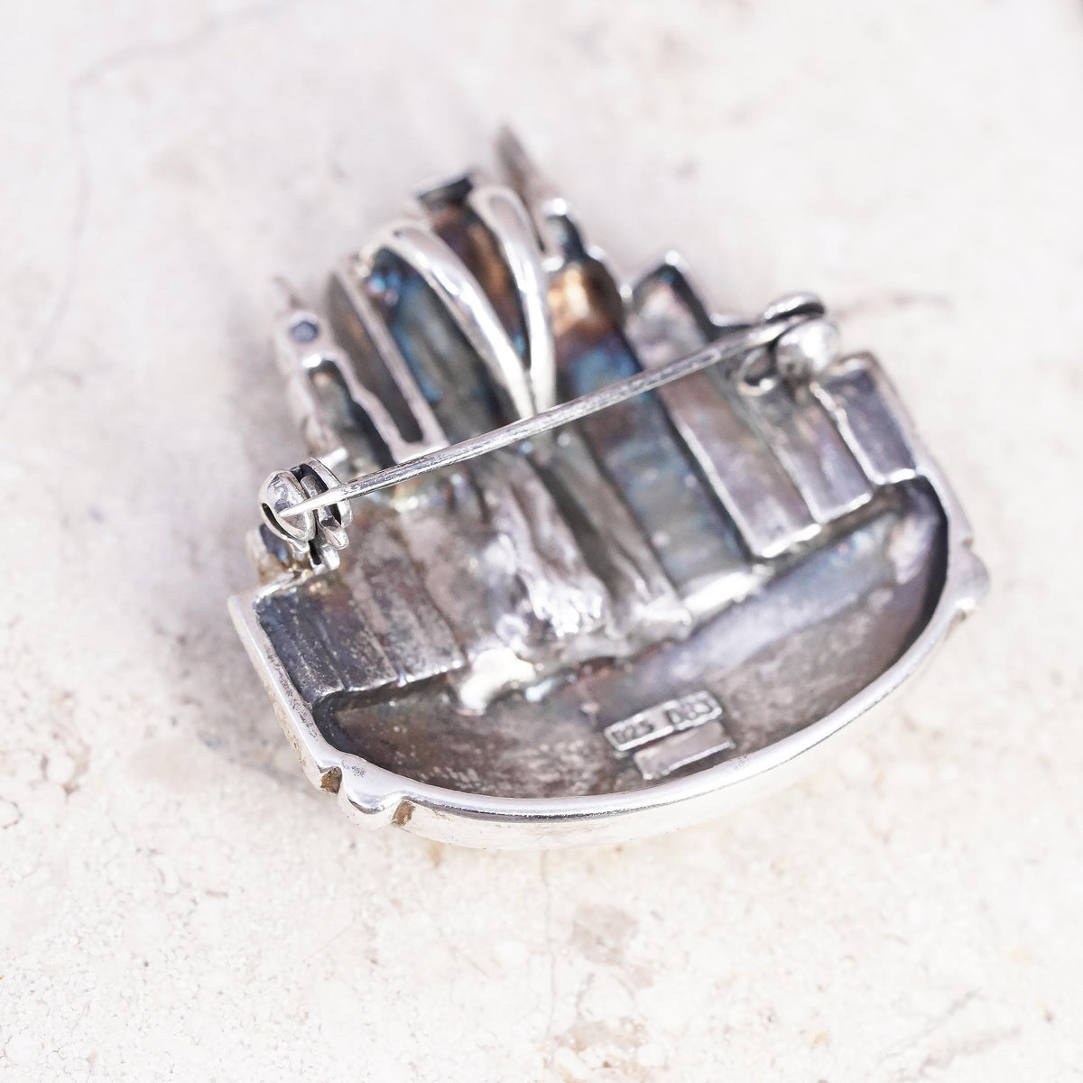 DBJ Sterling 925 Silver Marcasite Art Deco New York City Skyline Brooch Pendant
