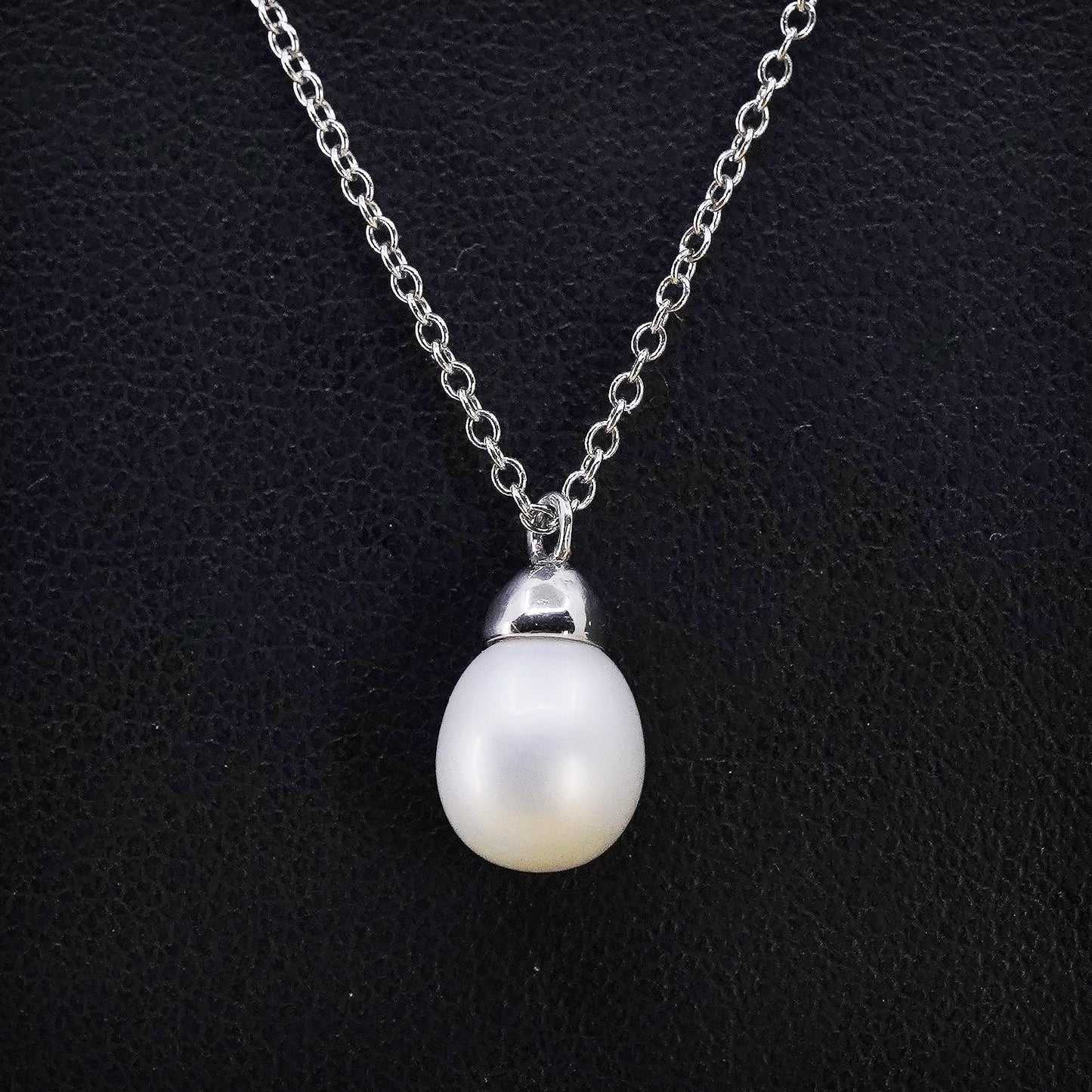 16+2”, vintage Sterling silver necklace, 925 circle chain with pearl pendant