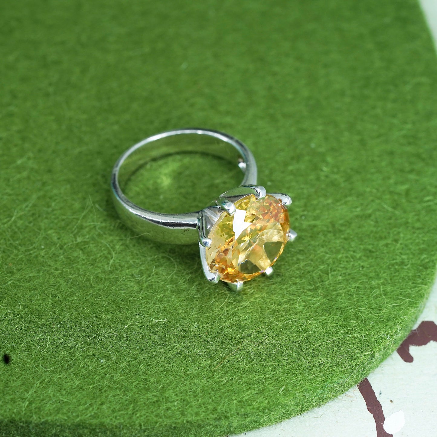 Size 8.5, vintage Sterling silver handmade ring, 925 crown band with citrine