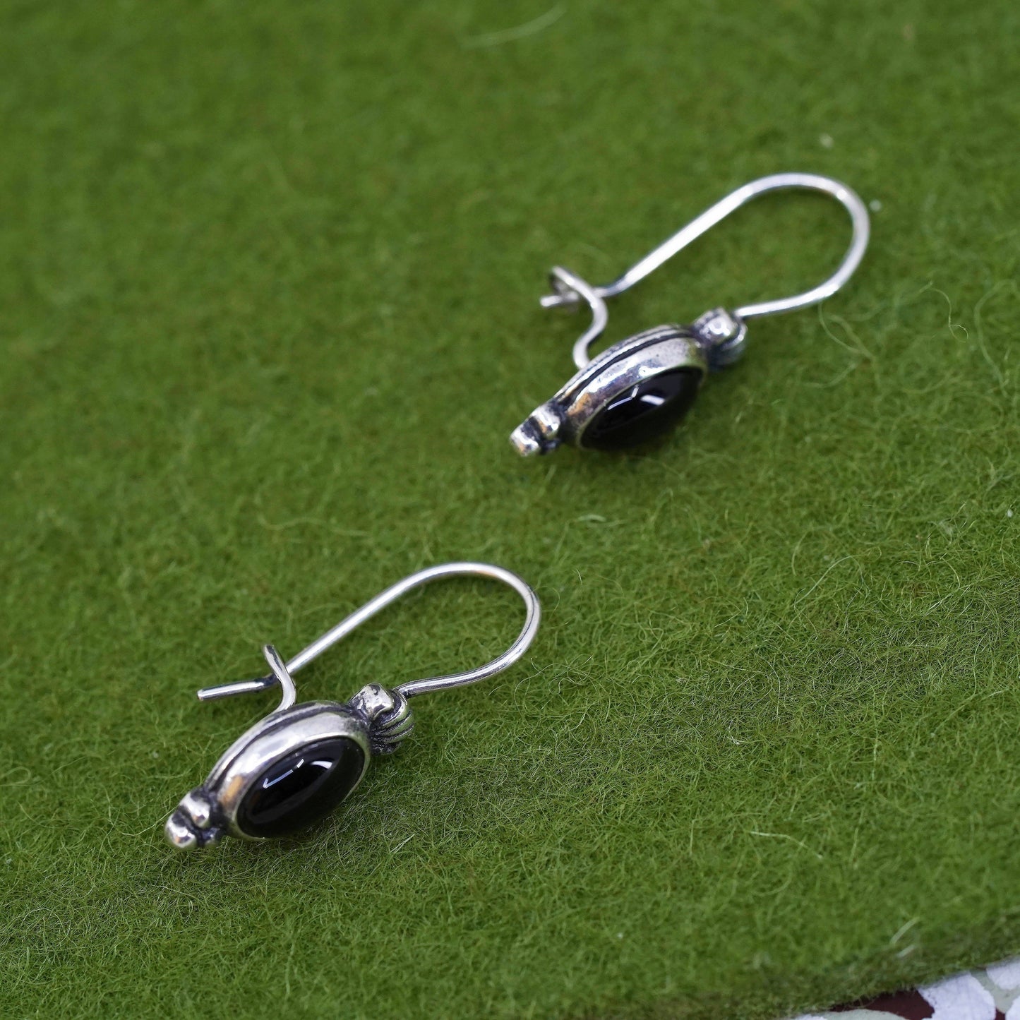 Vintage sterling 925 silver handmade earrings with oval onyx