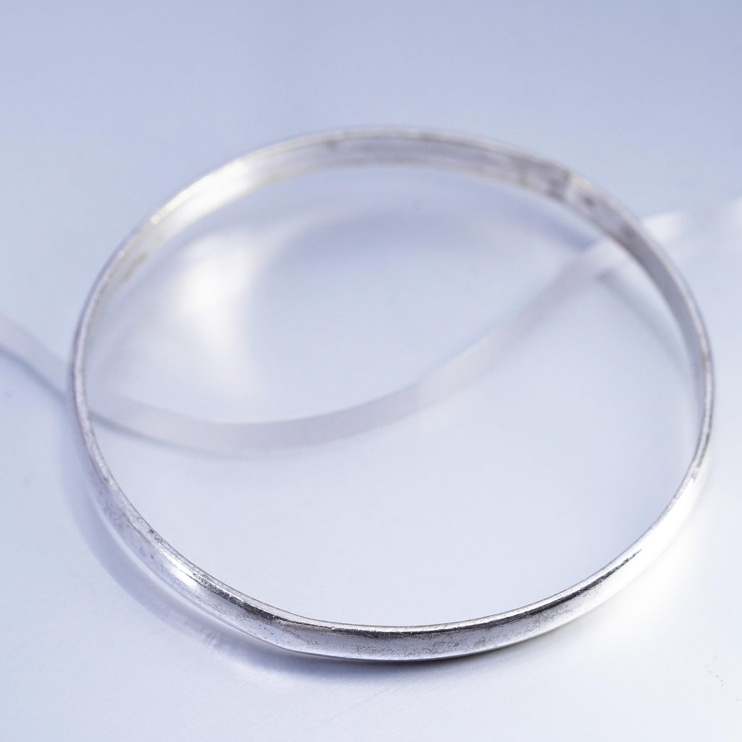8.25”, Vintage Mexican silver tone stackable bangle bracelet