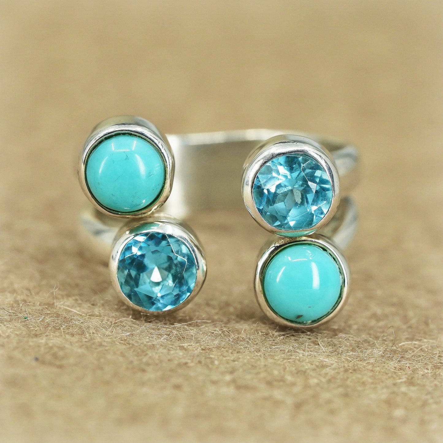 Size 5.5, DTR Jay King Sterling 925 silver wrap ring with turquoise and topaz