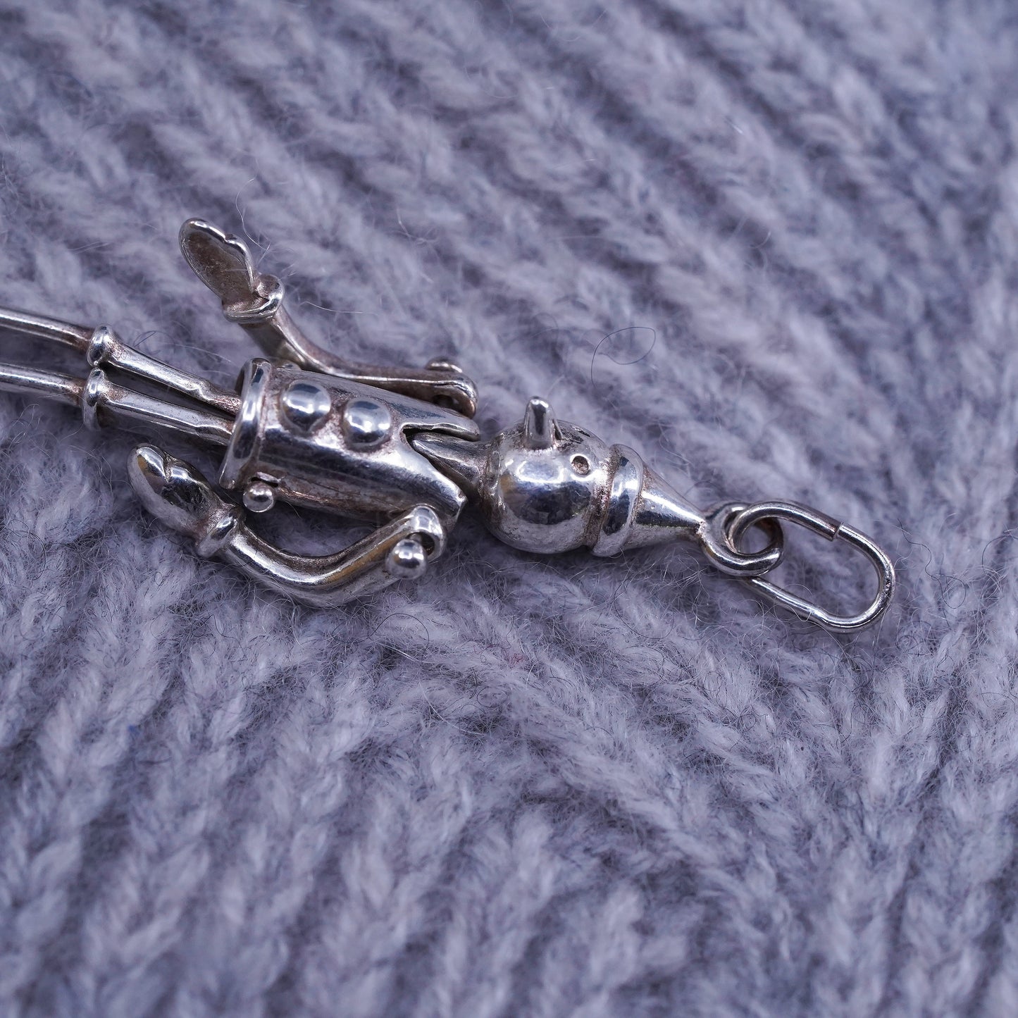 Vintage sterling silver handmade Pinocchio pendant movable joints, 925 charm