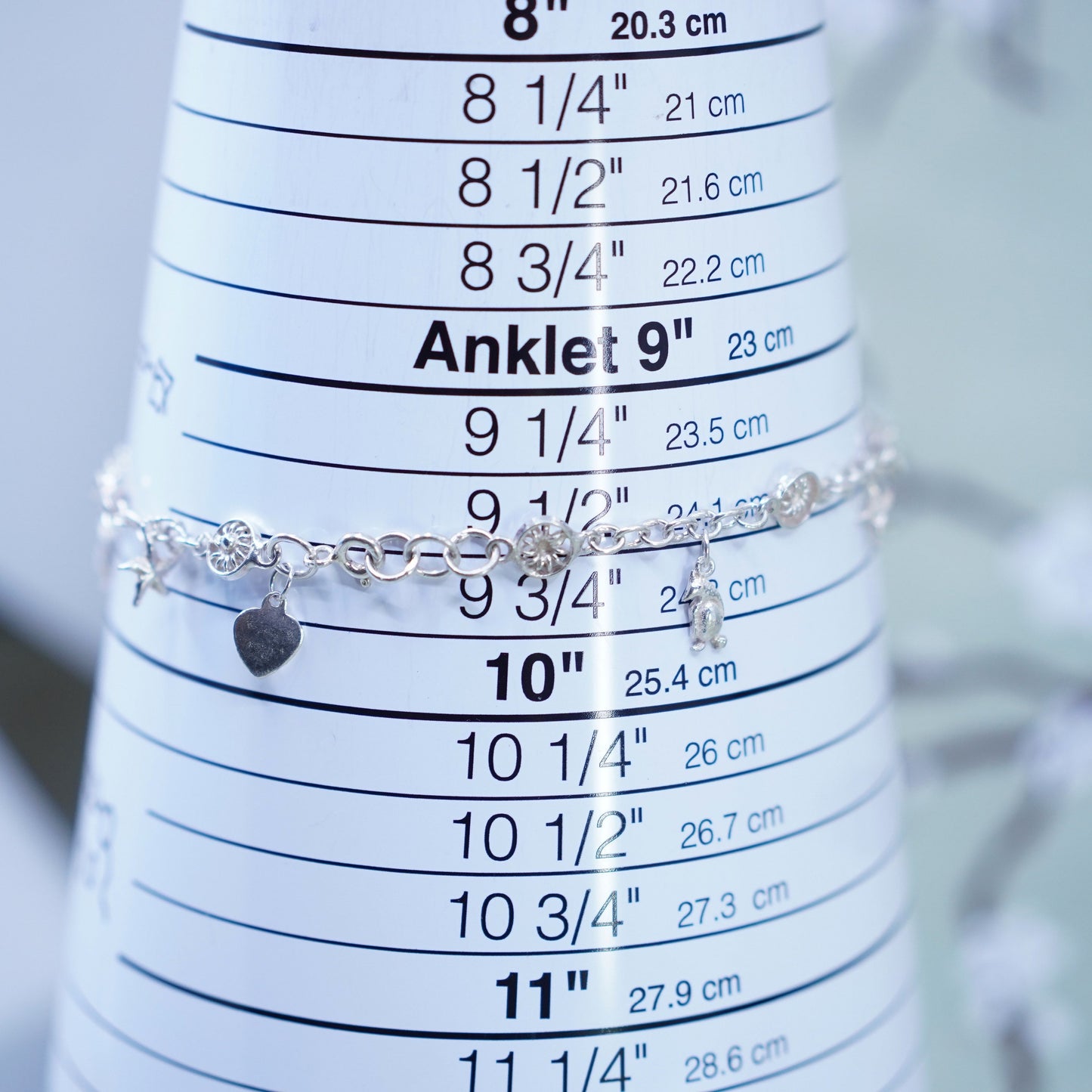 9.5”, Borox sterling silver anklet bracelet 925 sun chain bird star heart charm