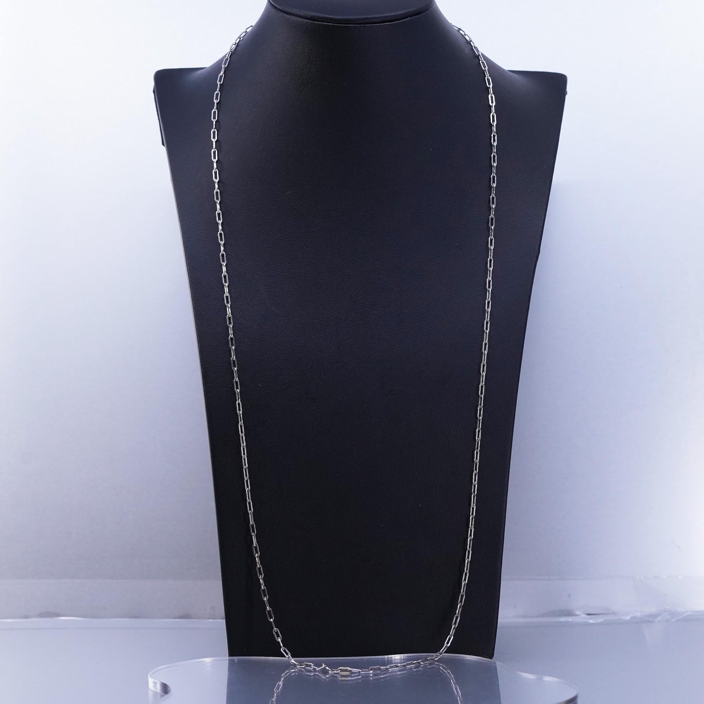 30” 3mm, vintage Italian Sterling 925 silver elongated chain necklace