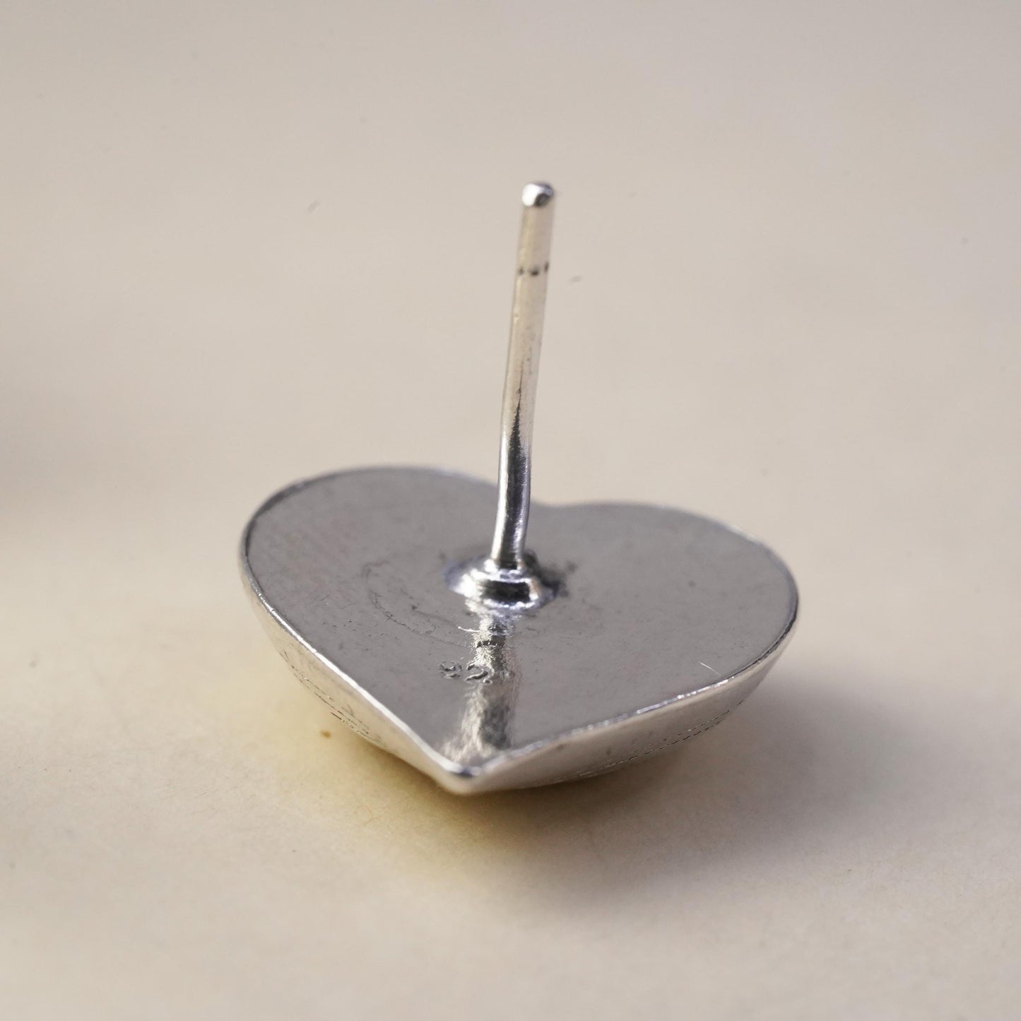 Vintage handmade single earring. textured Sterling 925 silver heart stud