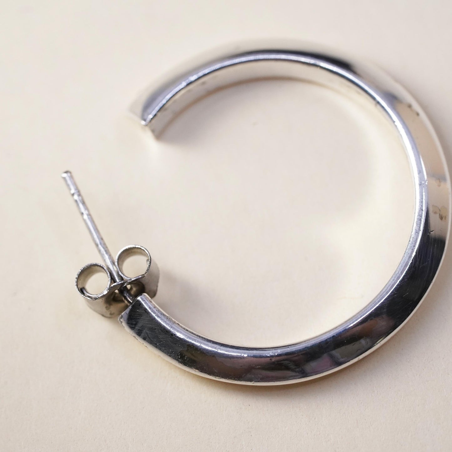 1", Vintage sterling silver single earring, minimalist primitive hoop stud