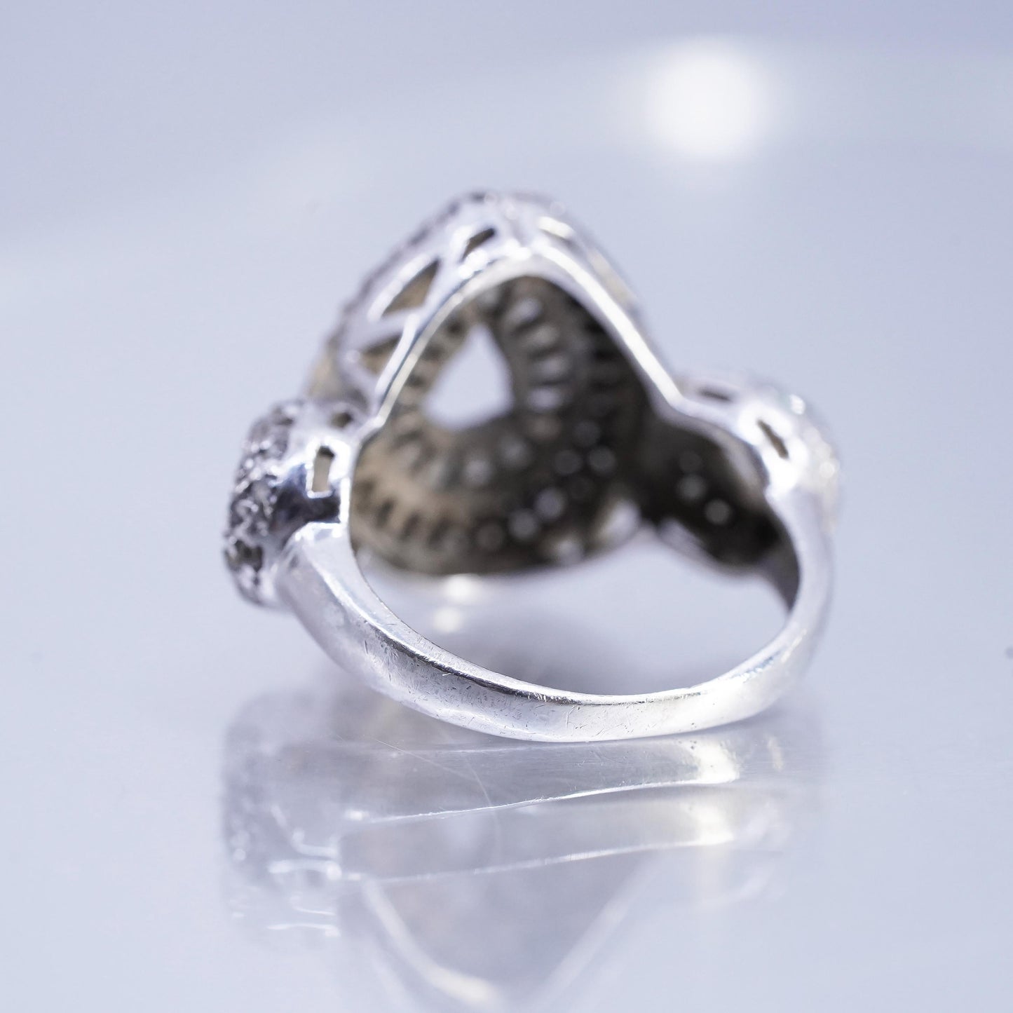 Size 8, vintage Sterling 925 silver teardrop ring cluster genuine diamonds