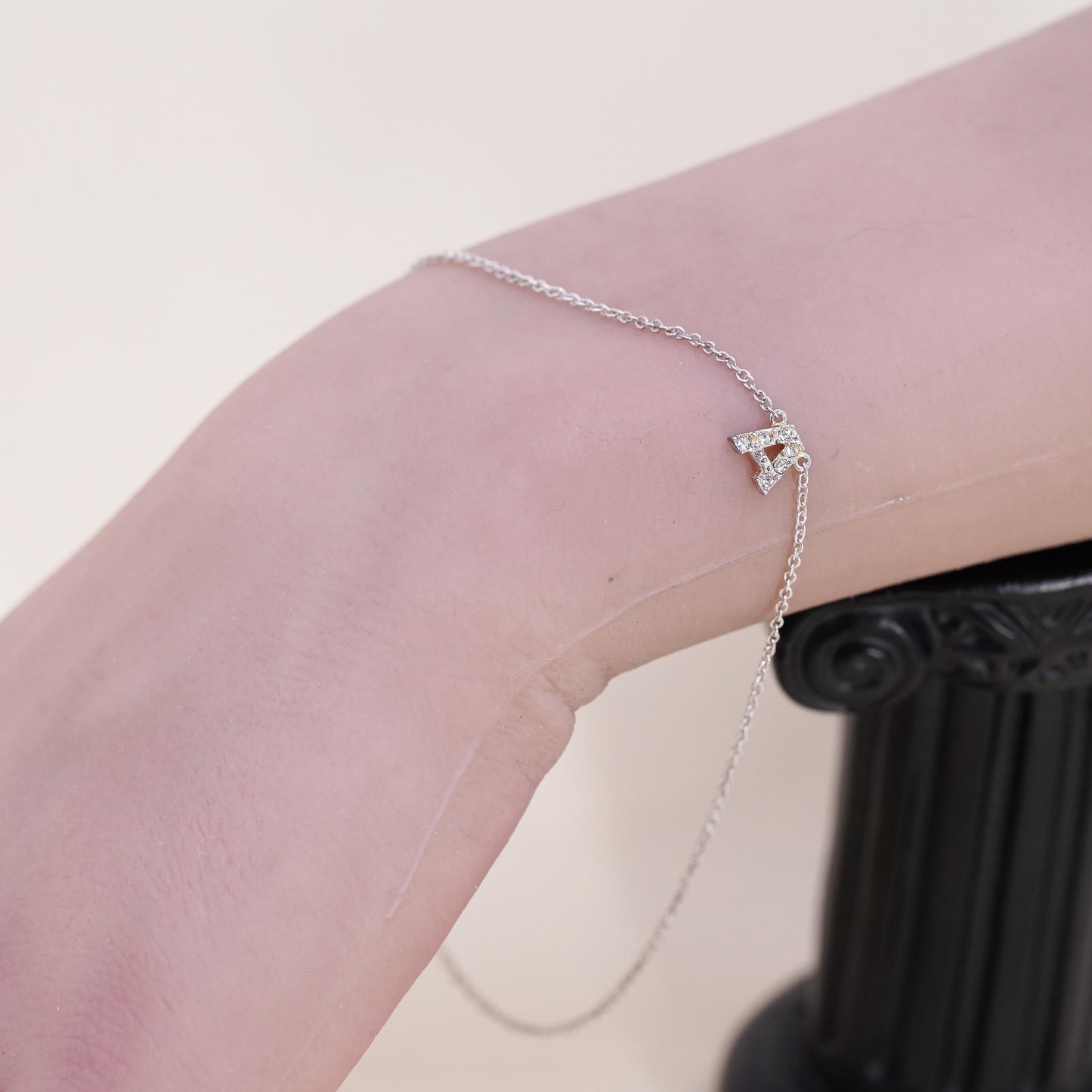 10”, Vintage sterling 925 silver bracelet, Italy circle chain cz Letter A charm