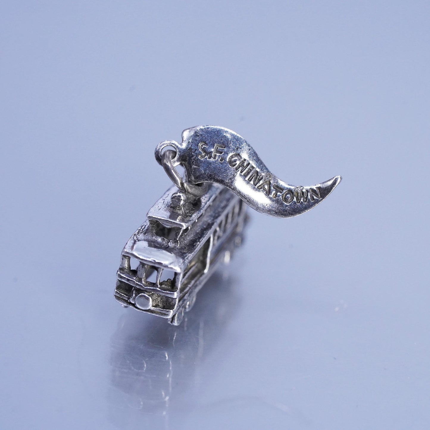 Antique Sterling silver 925 cable transport car charm pendant with SF Chinatown