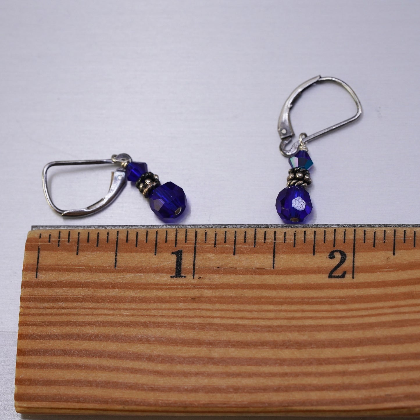 Vintage Sterling silver handmade earrings, 925 hooks with blue crystal beads