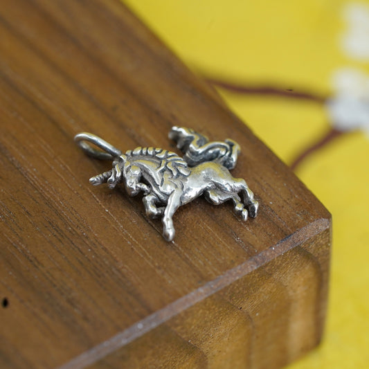 Vintage Sterling 925 silver handmade pendant, unicorn horse