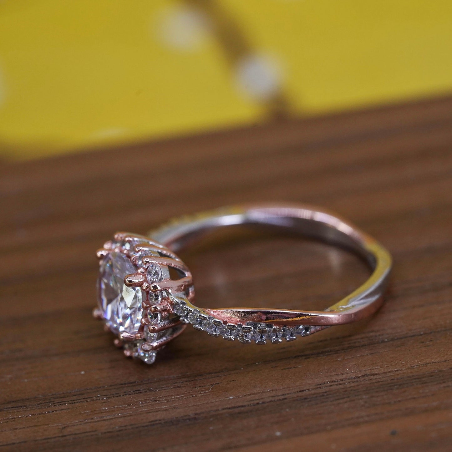 Size 7.5, vermeil rose gold Sterling 925 silver engagement ring cluster cz