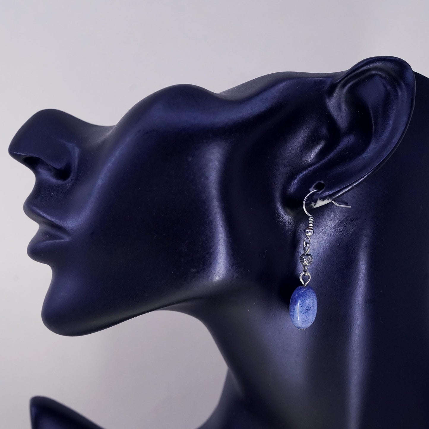 Vintage sterling silver handmade earrings, 925 drops with sodalite beads