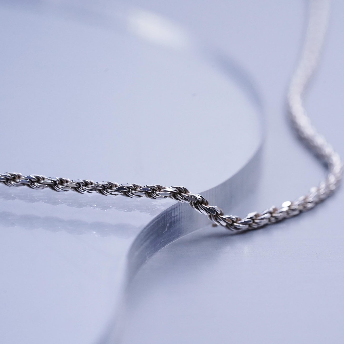 18” 2mm, vintage Italian Sterling 925 silver Singapore rope chain necklace
