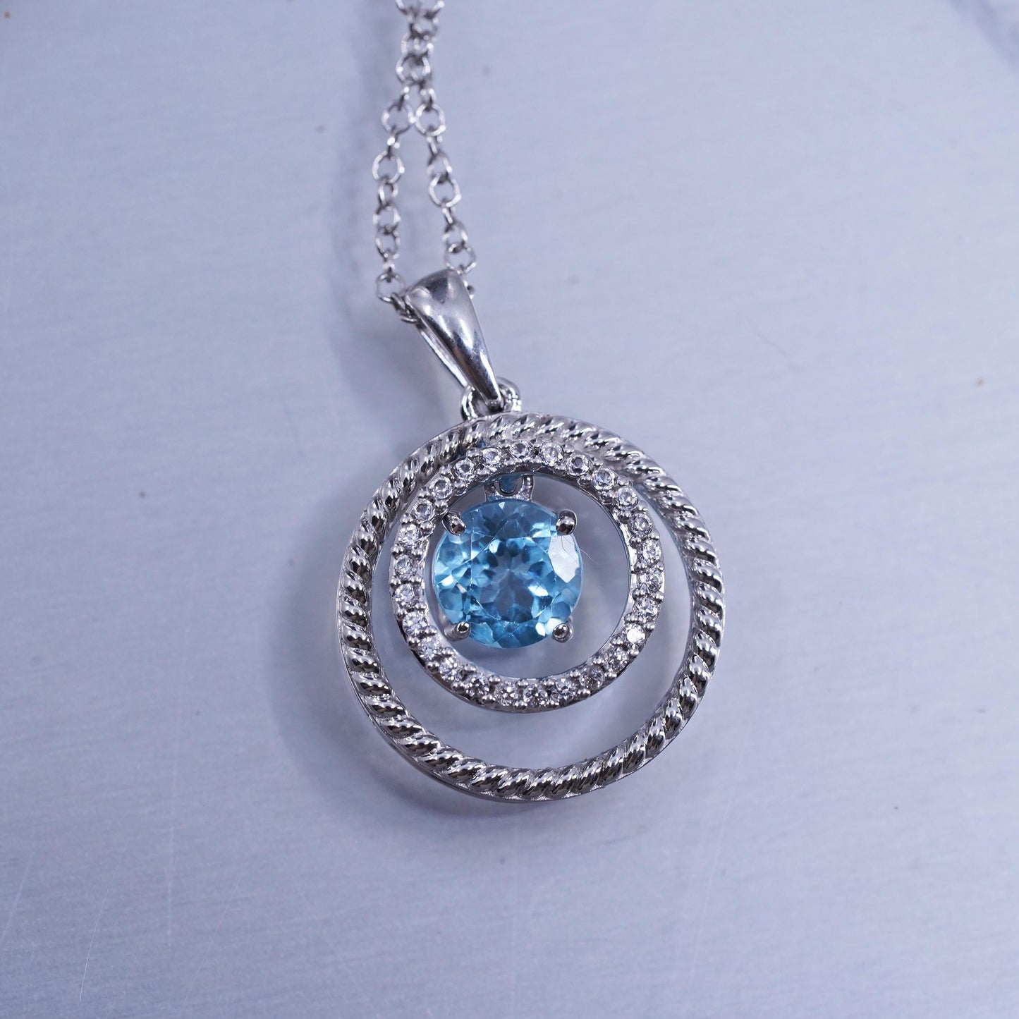 18”, vintage Sterling 925 silver handmade box necklace with rainbow topaz