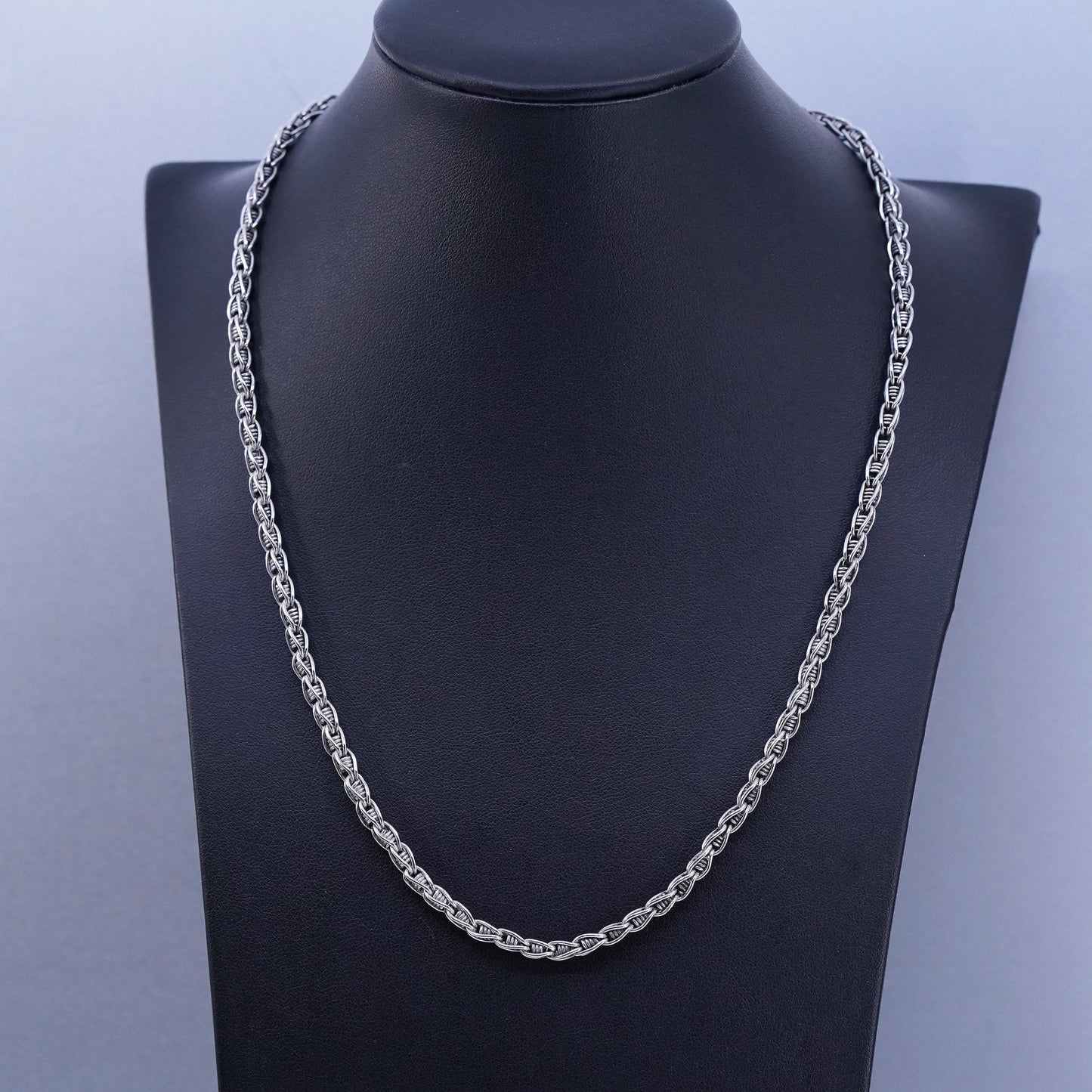 20” 4mm, vintage Sterling 925 silver bold rope chain necklace with flower clasp