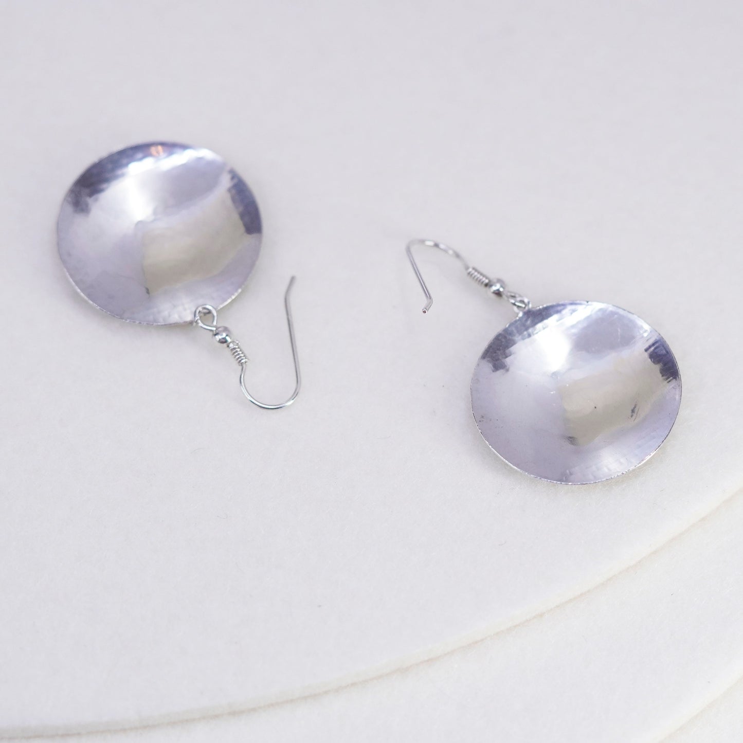 vintage Sterling silver handmade earrings, 925 textured disc dangles