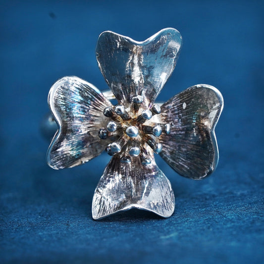 Size 6, vintage BB Sterling silver handmade ring, 925 dogwood flower band