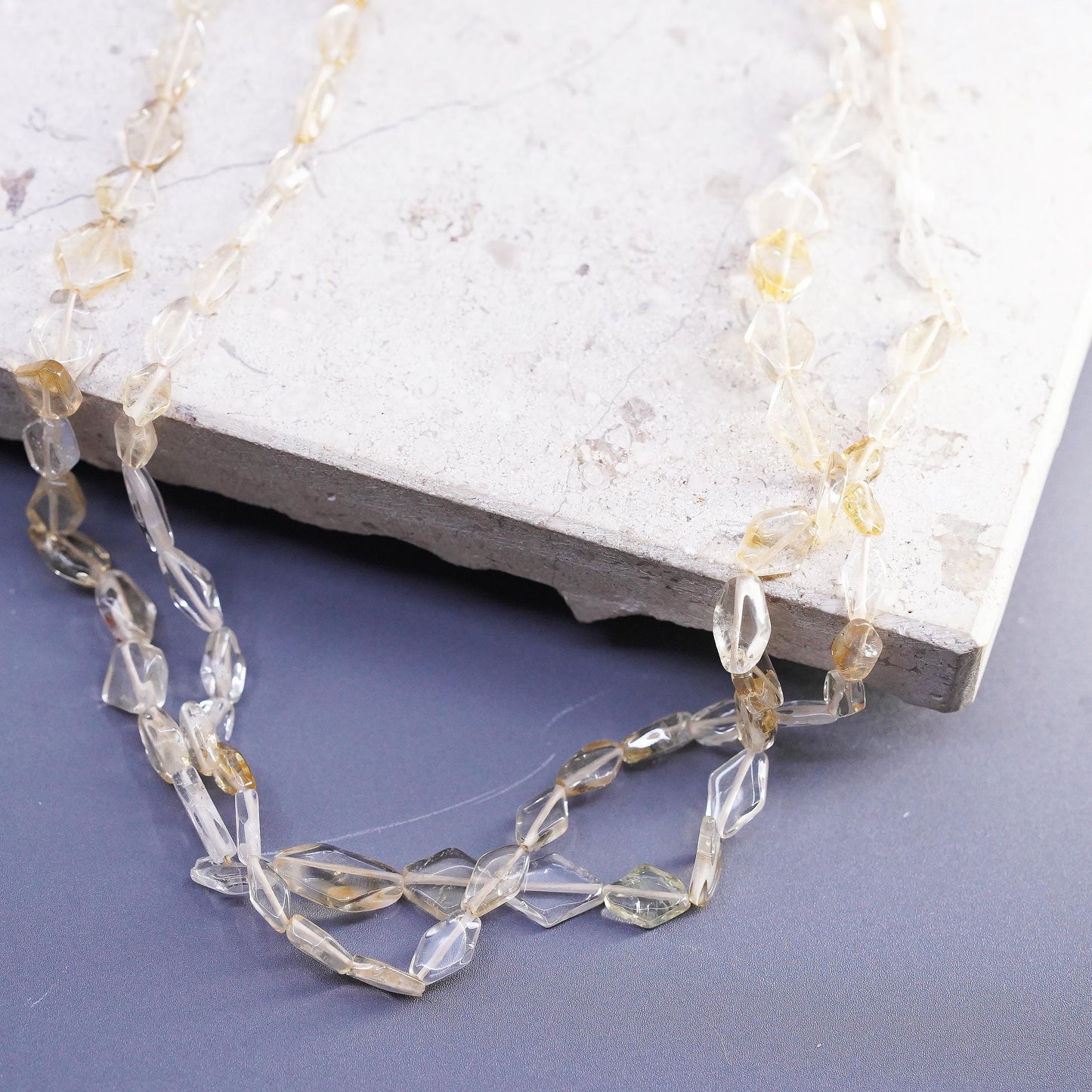 16", Sterling silver 925 necklace w/ double strands citrine beads toggle clasp