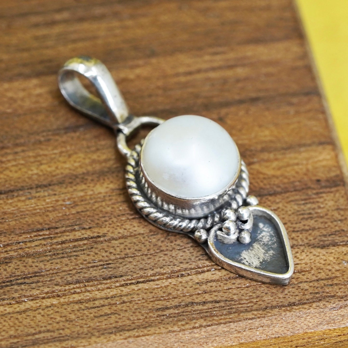 vintage Sterling silver handmade pendant, 925 silver with pearl