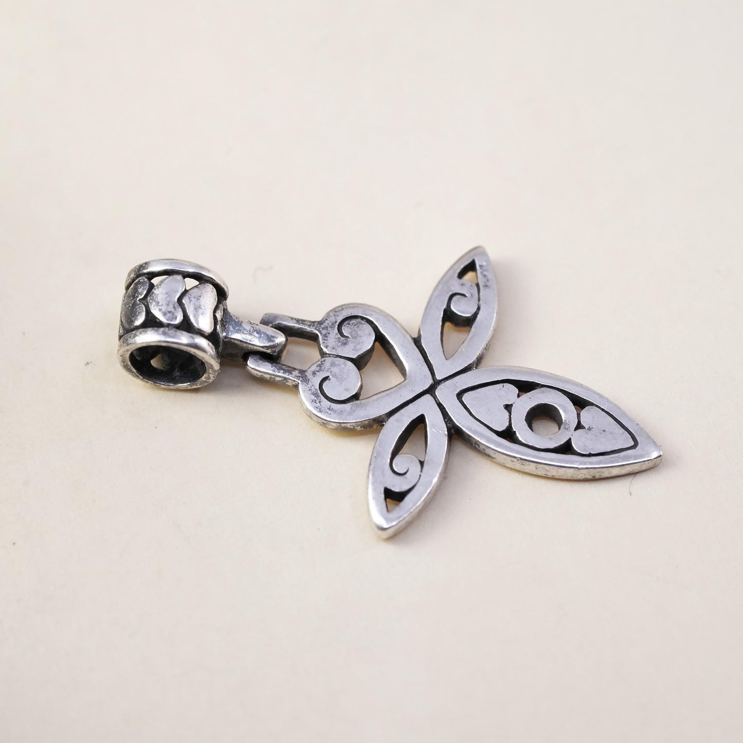 Vintage Southwestern handmade Sterling silver pendant, 925 cross with heart