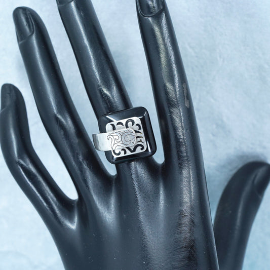 size 6, SILPADA 925 Sterling Silver Black Agate Blacktop Swirl Ring Swirl R2390