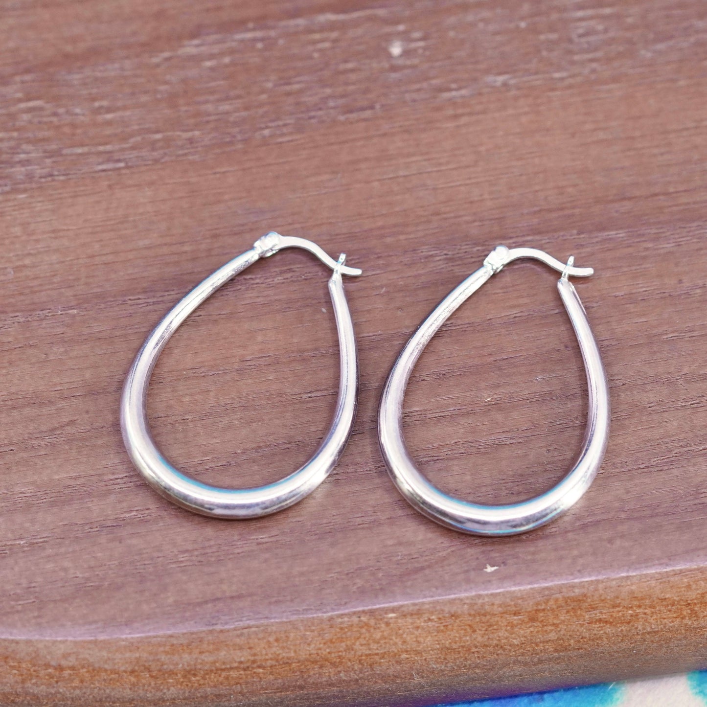 1.25”, vintage Italian Sterling silver earrings, 925 oval hoops