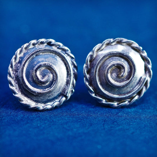 Vintage Native American sterling silver handmade earrings, 925 spiral studs