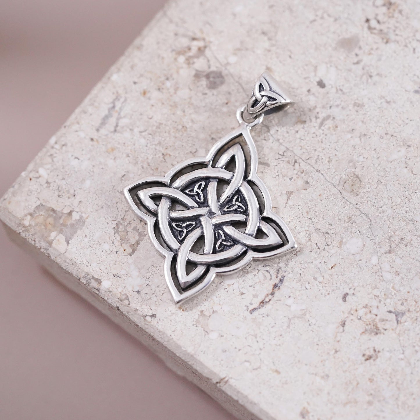 Irish Sterling silver handmade pendant, 925 Celtic knot diamond shaped charm