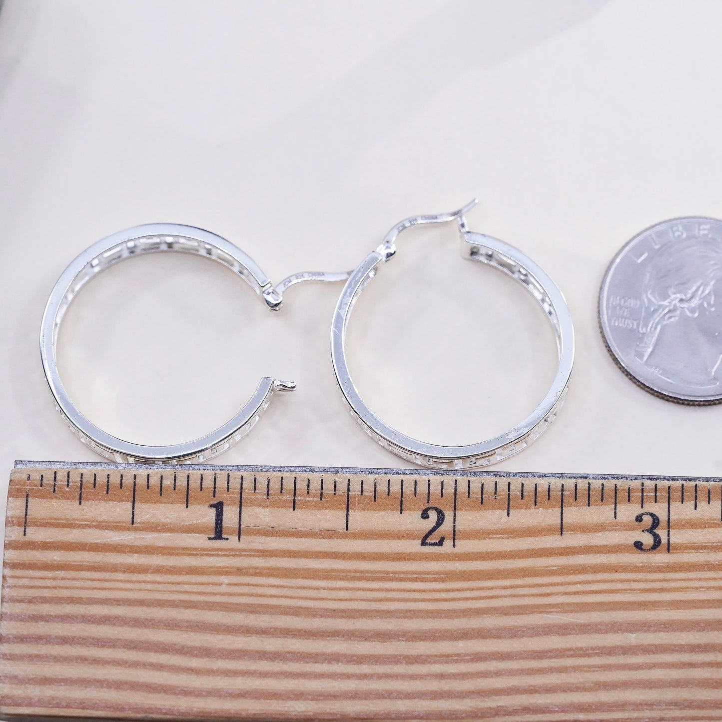 1", Vintage 925 sterling silver loop earrings, fashion Greek key openwork hoops