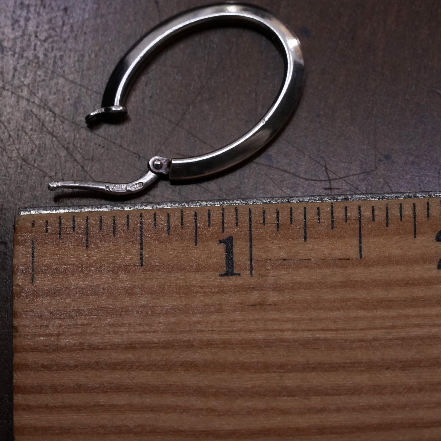 1", Vintage sterling silver oval single earring, minimalist primitive hoop